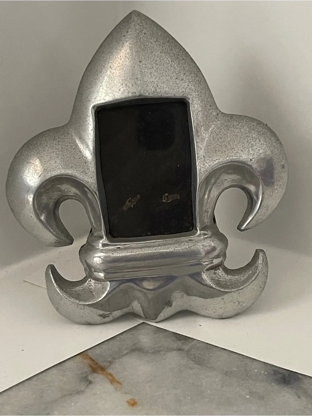 Vintage Pewter Picture Frame Free Standing Fleur De Lis Design for 2x3” photo